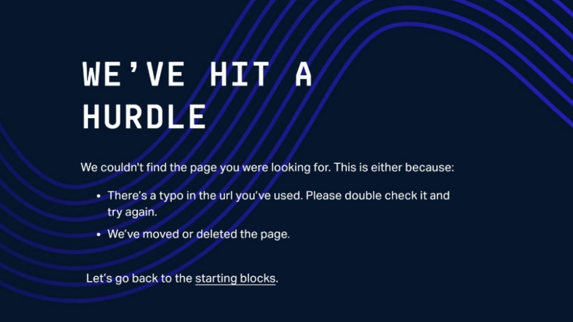 A screenshot of the club's error page, with the title: We've hit a hurdle